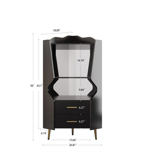 English Elm Wooden Corner Bar Cabinet with Mirrored Back, High Legs, 2 Shelves & 2 Drawers for Stylish Storage Black W2899P374344