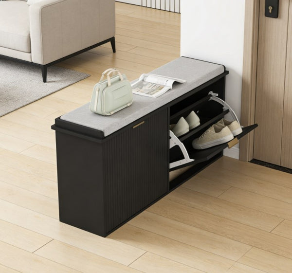 English Elm Entryway Storage Bench with Flip Top Shoe Cabinet Beadboard Farmhouse Foyer Seat T3971P430887