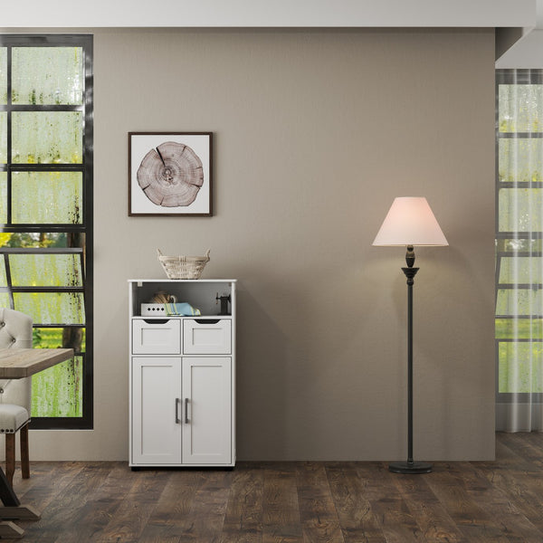 English Elm Farmhouse White Storage Cabinet with Adjustable Shelves, Double Doors, Drawers & Open Display Space W3151P288898