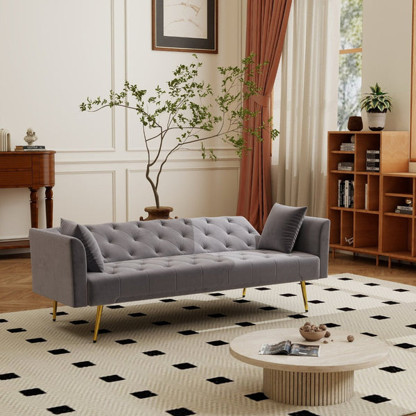 English Elm Modern Tufted Velvet Sleeper Sofa Retro Style Convertible Fold Flat for Compact Spaces Gray W2353P399461