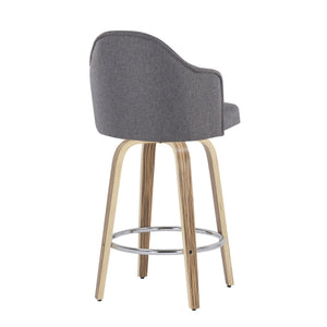 English Elm Ahoy Mid-Century Modern Counter Stool Set Of 2 With Zebra Wood Legs & Grey Fabric For Stylish Comfort B202S00171