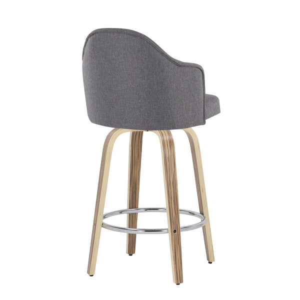 English Elm Ahoy Mid-Century Modern Counter Stool Set Of 2 With Zebra Wood Legs & Grey Fabric For Stylish Comfort B202S00171