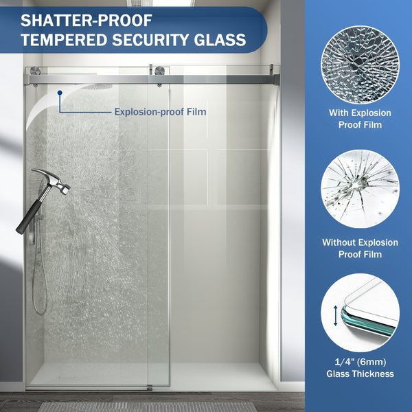 English Elm 56" Frameless Sliding Shower Door Tempered Glass Soft Close Matte Hardware Alcove Fit Brushed Nickel W1920P385326