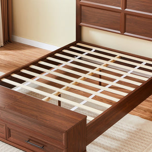English Elm Queen Storage Bed with Geometric 3d Headboard Four Drawers and Walnut Finish W1820S00045