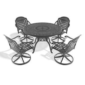 English Elm 5-Piece All-Weather Cast Aluminum Dining Set With 4 Swivel Chairs & Umbrella-Ready Round Table W1710S00448