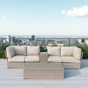 English Elm 4-Seat Outdoor Wicker Conversation Set with Plush 5" Cushions, Rustproof Aluminum Frame, No Assembly Required B120S00240