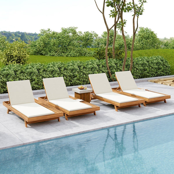 English Elm Christopher Knight Home® - Lounge Chaise Set - Stylish Acacia Wood, Water-Resistant Cushions, Adjustable Comfort For Outdoors! N770P253442T_N770P253018C