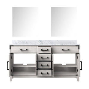English Elm White Oak Double Bath Vanity 60 in with Polished Carrara Marble Top, Soft-Close Storage & Mirrors B2731S01598