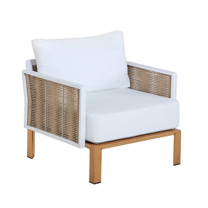 English Elm Vine 4-Piece Conversation Set Cream — Waterproof Aluminum & UV-Resistant Cushions, Marble Table Elegance B365S00106