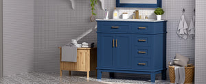 English Elm 36" Navy Bathroom Vanity Solid Wood Frame Ceramic Sink Gold Hardware Soft Close Blue N729P380151C