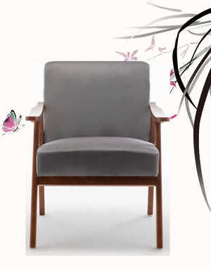 English Elm Accent Chair Microfiber Upholstered Tapered Wood Legs Mid-century Modern Lounge Seating Grey B2735P256747