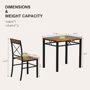 English Elm Dining Table Set For 2 - Rustic Brown Compact Dining Set With Stools For Small Spaces & Modern Decor W2129P388682