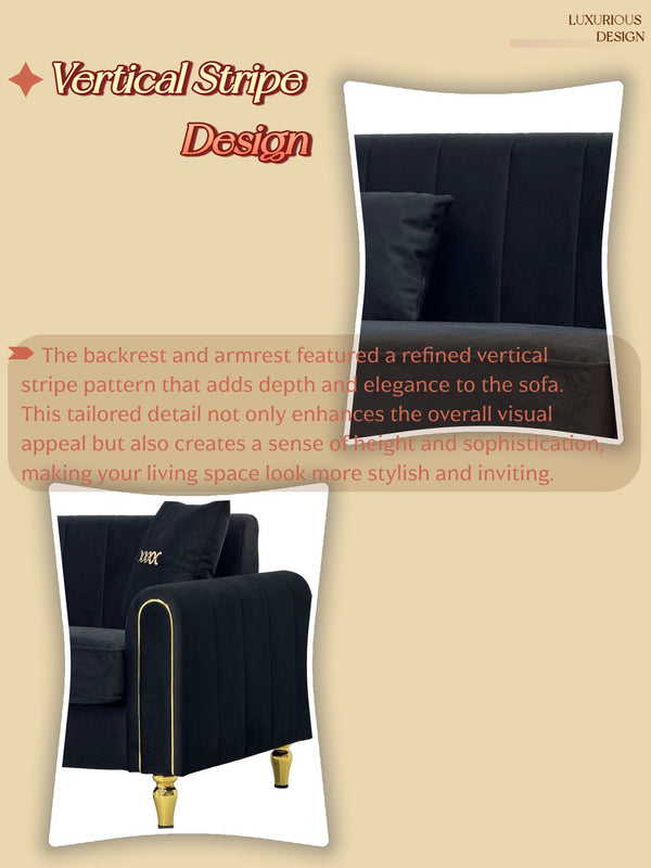 English Elm FX-P11-BK Modern 87.4" 3-Seater Sofa – Plush Upholstery, High-Res Foam, Pocket Springs, Metal Legs W576P360580