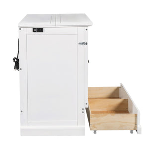 English Elm Farmhouse Pine Wood Murphy Cabinet Bed with Charging Station and Rolling Storage Drawer BS701P170501K
