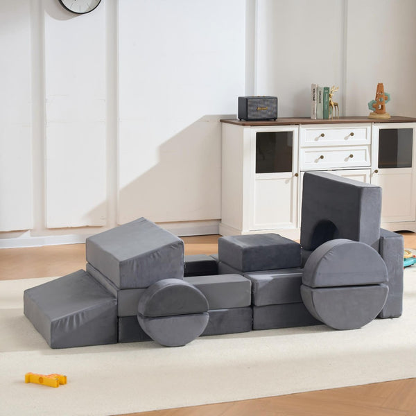English Elm 14 Piece Modular Foam Play Couch Building Set for Toddlers Playroom Bedroom Gray W3523P450127