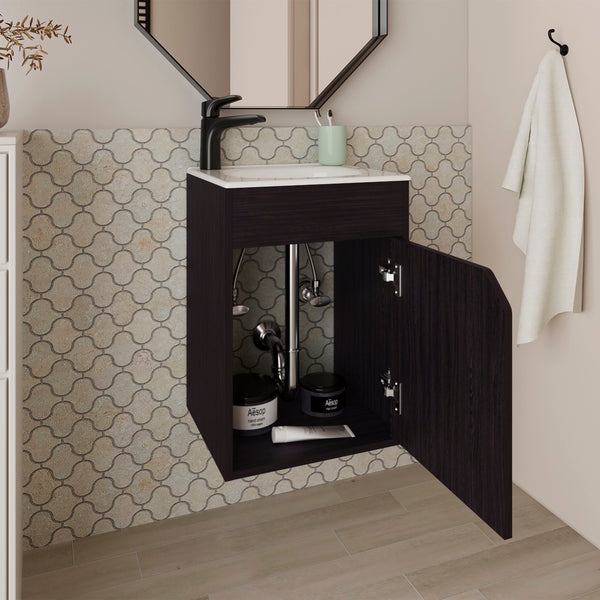 English Elm FM Floating Bathroom Vanity with Integrated Sink and Soft-Close Cabinet for Sleek Modern Storage Wenge 26 L x 19 W x 11 H B128P335852