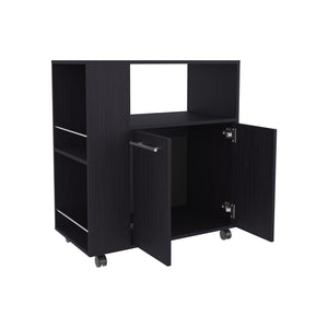 English Elm FM Linden Kitchen Cart with Microwave Shelf, Open Storage, Two-Door Cabinet on Casters for Space-Saving Organization Wenge 35 L x 18 W x 6 H B128P283299