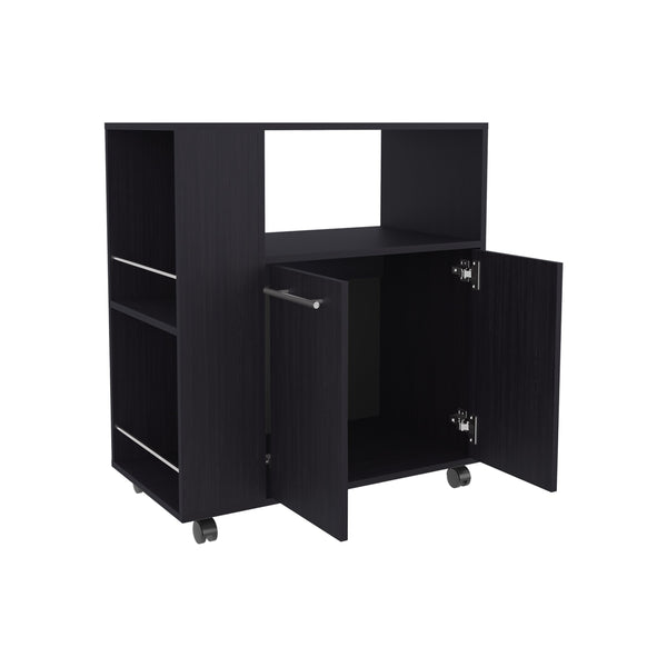 English Elm FM Linden Kitchen Cart with Microwave Shelf, Open Storage, Two-Door Cabinet on Casters for Space-Saving Organization Wenge 35 L x 18 W x 6 H B128P283299