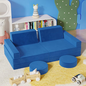 English Elm 10 Piece Modular Foam Play Couch Set Soft Frameless Sectional for Bedroom Playroom Blue T5880P493406