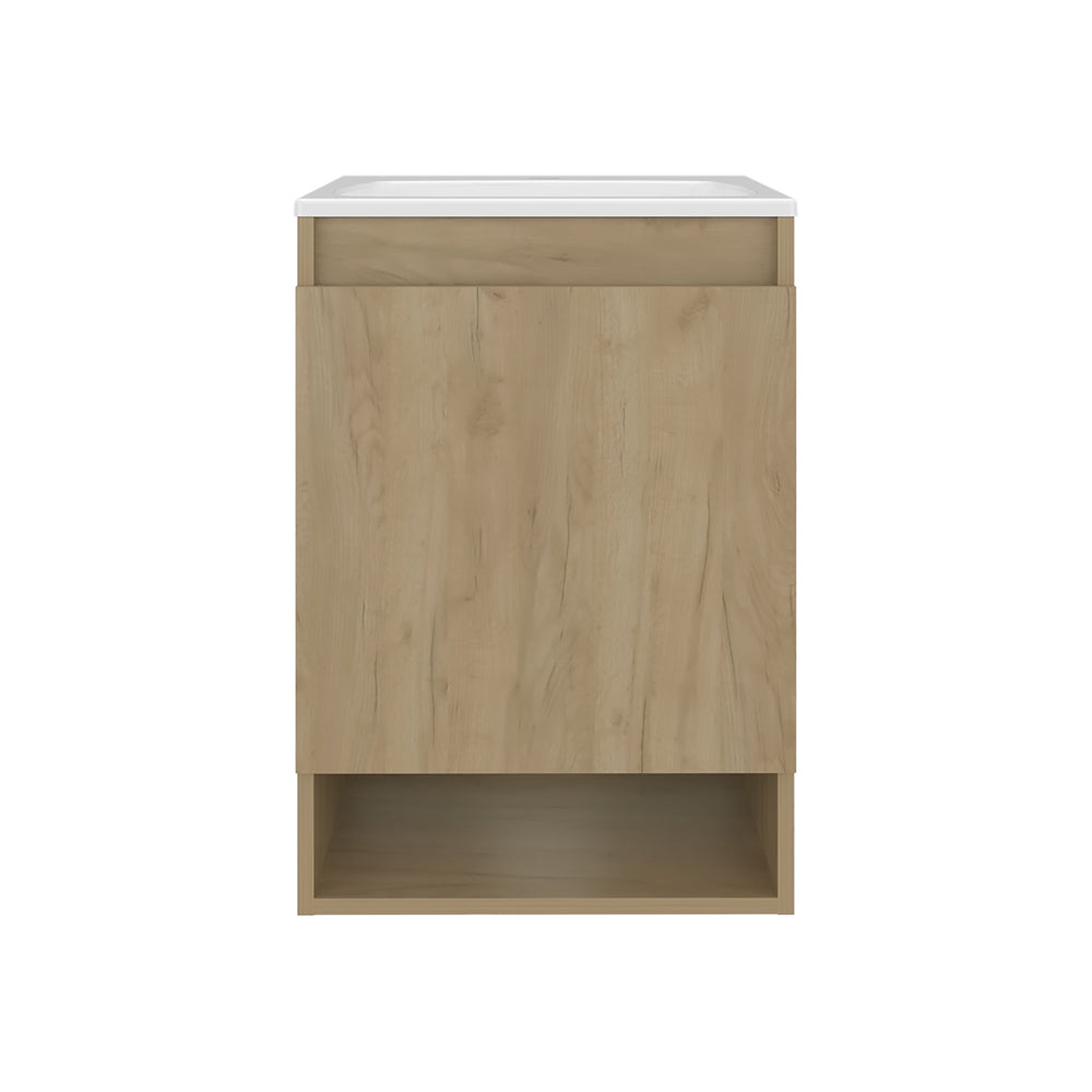 English Elm Nissi 18" Floating Wall-Mounted Vanity with Resin Sink, Soft-Close Door, Compact Natural Oak Finish B200S00448
