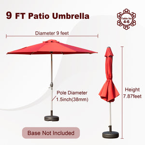 English Elm 9FT Patio Umbrella with Crank & Tilt, 180G UV‑Resistant Waterproof Canopy, Wind‑Vent, 8 Ribs Brick red W1859P195946