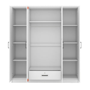 English Elm 4-door Mirrored Wardrobe White Mdf Armoire with Interior Shelves and Lockable Drawer LP006602AAK