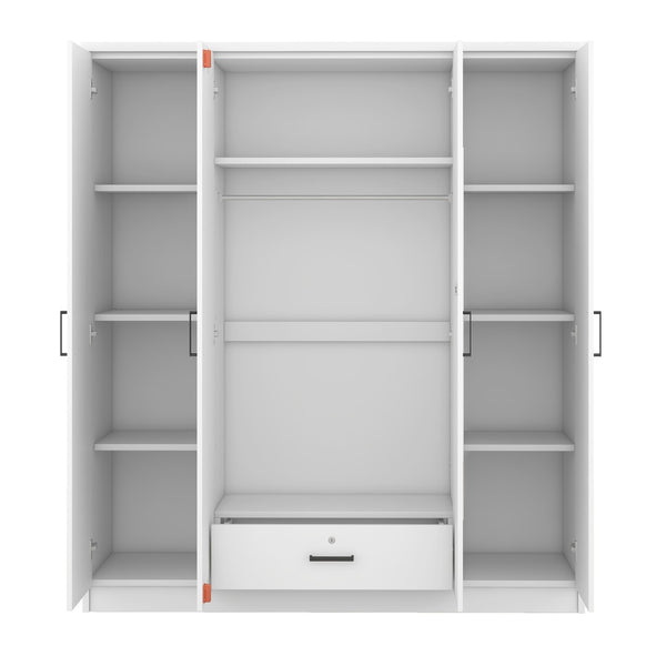 English Elm 4-door Mirrored Wardrobe White Mdf Armoire with Interior Shelves and Lockable Drawer LP006602AAK