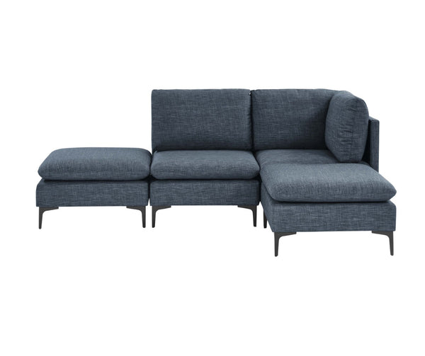 English Elm Linen Upholstered Modular Sectional Sofa with Black Metal Legs for Modern Living Dark Blue B2748S00118