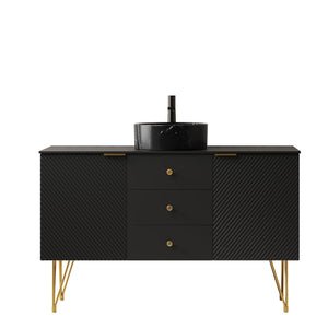 English Elm Gema 48" Pre-Assembled Bathroom Vanity With Storage, Gold Legs, Black Stone Top & Stylish Vessel Sink W2615S00287