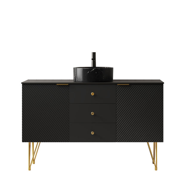 English Elm Gema 48" Pre-Assembled Bathroom Vanity With Storage, Gold Legs, Black Stone Top & Stylish Vessel Sink W2615S00287