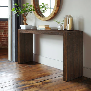 English Elm Monterey Solid Wood Console Table 64"W in Tobago Smoke Finish — Narrow Entryway, Modern Distressed Look B03548280