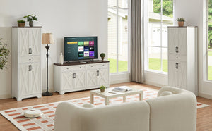 English Elm TV Cabinet Set Modern White Walnut Multifunctional Wall Unit with Console, Sideboards & Storage Features 108.7" W1162S00011