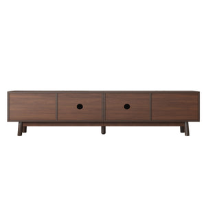 English Elm Mid Century Modern TV Stand with Rattan Sliding Doors, Solid Wood Legs, Drawers & Waterproof Top N710P257617P