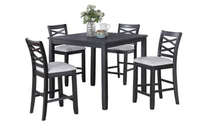 English Elm Dining 5pc Counter Height Charcoal Dining Set with Upholstered Cushions, Rubberwood X-Back Chairs B011P373691
