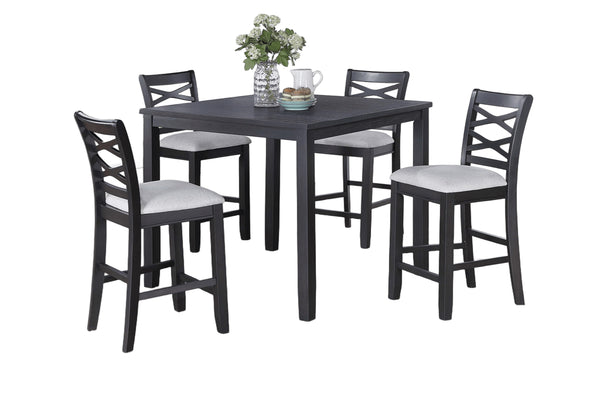 English Elm Dining 5pc Counter Height Charcoal Dining Set with Upholstered Cushions, Rubberwood X-Back Chairs B011P373691