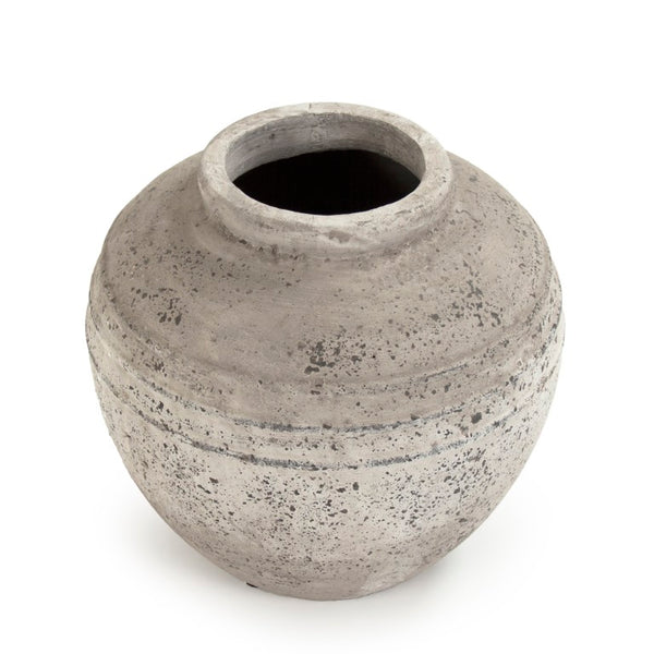 Zentique Distressed Grey Terracotta Vase with Weathered Matte Finish — Rustic Sculptural Accent for Shelves W15 x H15 x D15 8489L A344