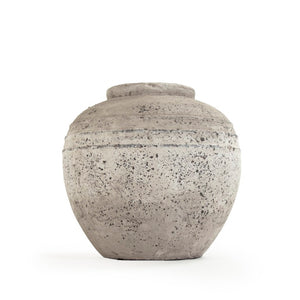 Zentique Distressed Grey Terracotta Vase with Weathered Matte Finish — Rustic Sculptural Accent for Shelves W15 x H15 x D15 8489L A344