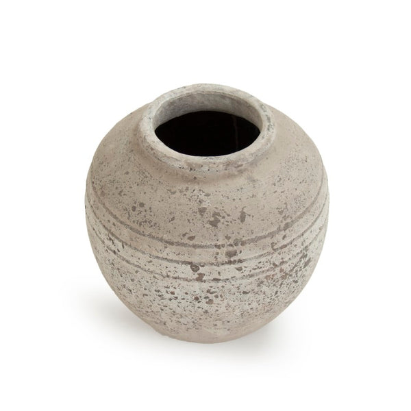 Zentique Distressed Grey Terracotta Vase with Weathered Matte Finish — Rustic Sculptural Accent for Shelves W11 x H11 x D11 8489XS A344