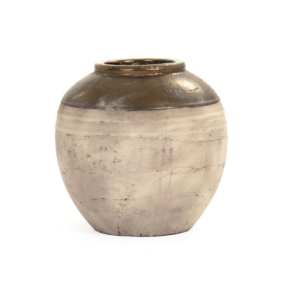 Zentique Gilded Ceramic Vase with Subtle Metallic Sheen — Compact Elegant Accent for Shelves, Tables, Entryways W12.5 x H12 x D12.5 8489S A773A