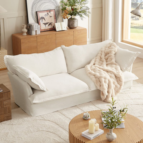 English Elm 87.4'' Cloud Couch Deep Seat Sofa with Removable Washable Covers, Concealed Legs, Plush Pillows, Ivory W2357P261725