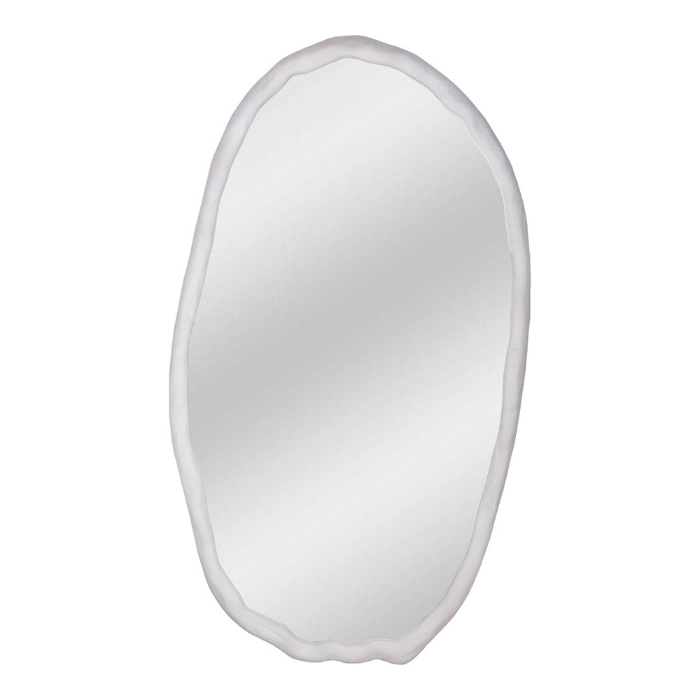 English Elm Foundry Oval Wall Mirror White Aluminum Wood Grain Texture 50 Inch Entryway Accent B2769P498407