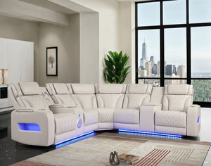 English Elm Jazmina Power Reclining Sectional with Led Lighting Bluetooth Speakers and Usb Charging Ports White B2749S00270