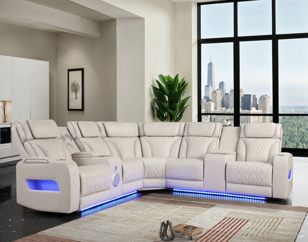English Elm Jazmina Power Reclining Sectional with Led Lighting Bluetooth Speakers and Usb Charging Ports White B2749S00270