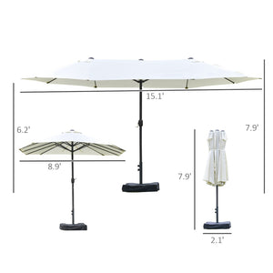 English Elm Outsunny 15' Rectangular Double-Sided Market Umbrella With Crank – Perfect Shade For Patios & Pools W2225P200510-GIGA