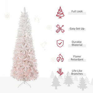 English Elm Homcom 6' Slim Pencil Fir Artificial Christmas Tree In Pink & White – Realistic, Easy Setup, Space-Saving! W2225P229613