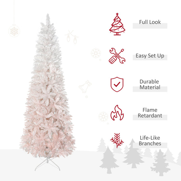 English Elm Homcom 6' Slim Pencil Fir Artificial Christmas Tree In Pink & White – Realistic, Easy Setup, Space-Saving! W2225P229613
