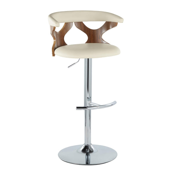 English Elm Contemporary Swivel Barstools with Cut-out Back Faux Leather Seat and Wood Accents Set B202S00878