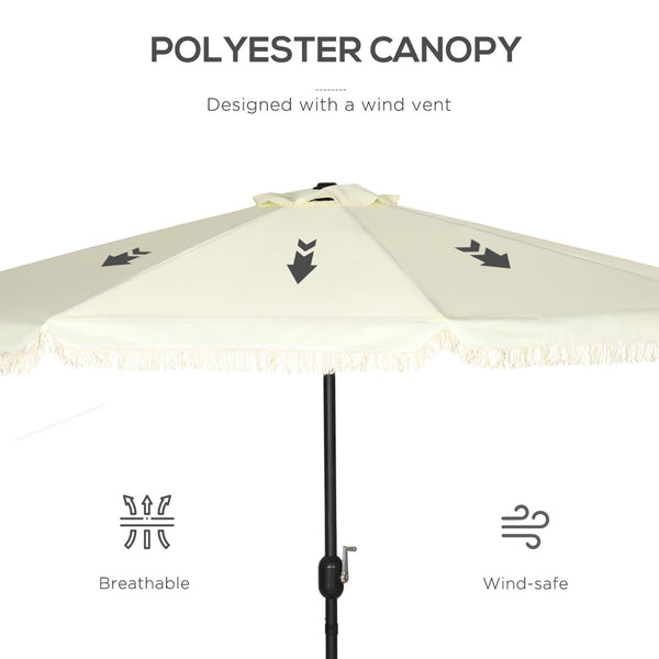 English Elm Outsunny 9Ft Cream White Patio Umbrella With Tilt, Ruffled Canopy, And Durable Steel Frame For Outdoor Fun W2225P200478-GIGA