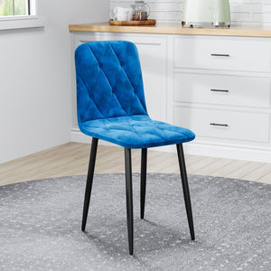 English Elm Square MDF Dining Set for 4 with Faux Marble Top, Mid-Century Modern Iron Legs, Easy-Clean Surface White+Blue W578S00022