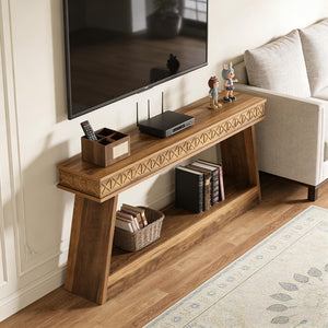 English Elm Hall Console Table Industrial Rustic Two Tier Wood Tone Metal Frame Entryway Sofa T3971P451575